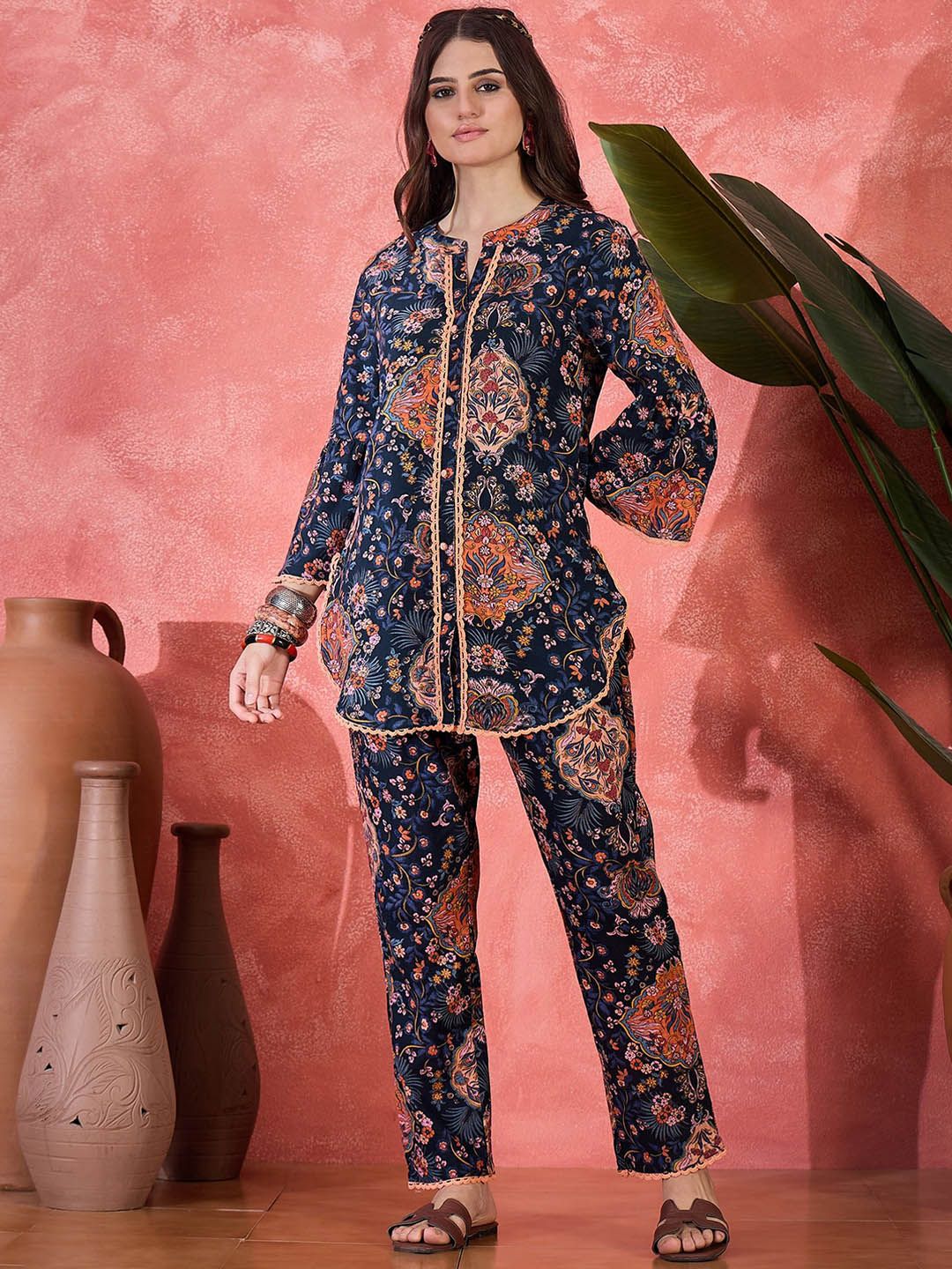 Sangria Floral Printed Pure Cotton Tunic & Trousers Co-Ords-picture-15