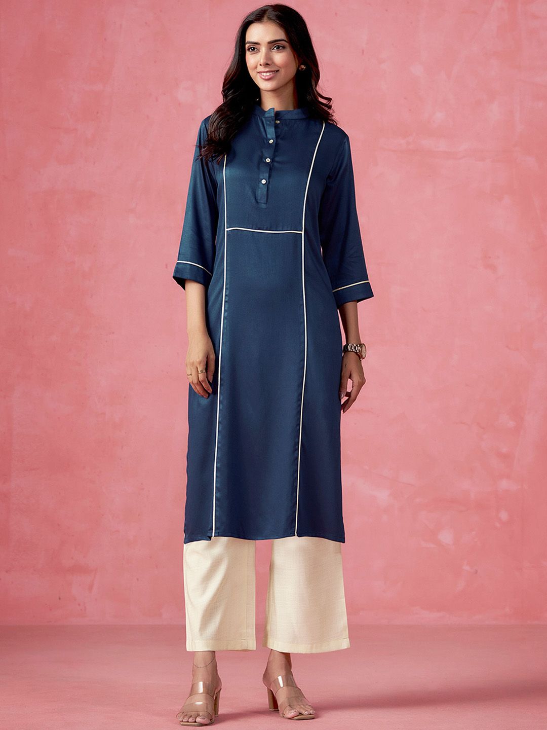 Sangria Women Solid Satin Kurta with Palazzo