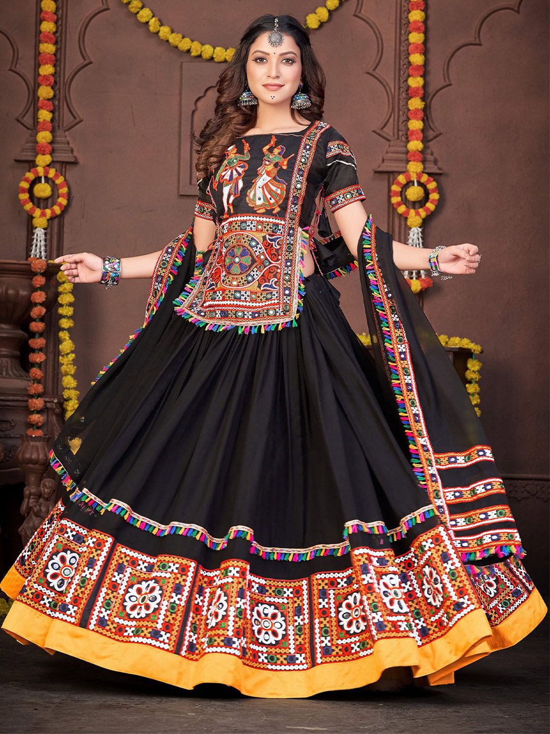 KALINI Embroidered Thread Work Semi-Stitched Lehenga & Unstitched Blouse With Dupatta-picture-16