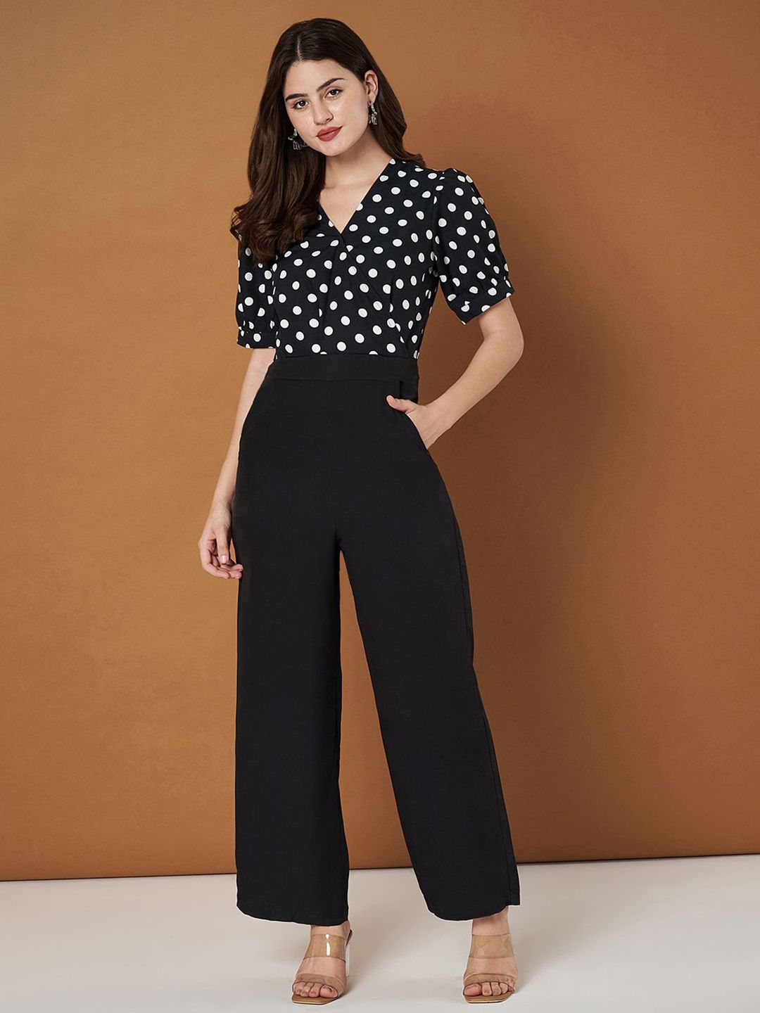 BRINNS Polka Dot Printed V-Neck Puffed Sleeves Jumpsuit-picture-10