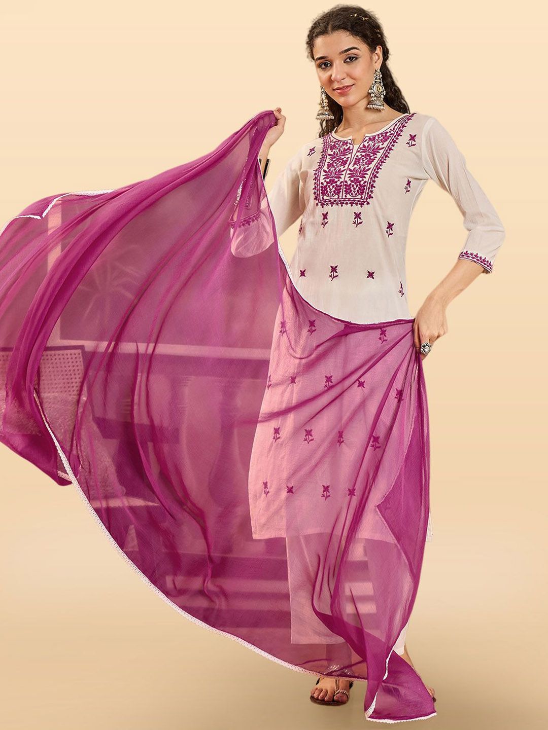 Anouk Rustic Women Ethnic Motif Embroidered Thread Work Kurta with Trousers & Dupatta