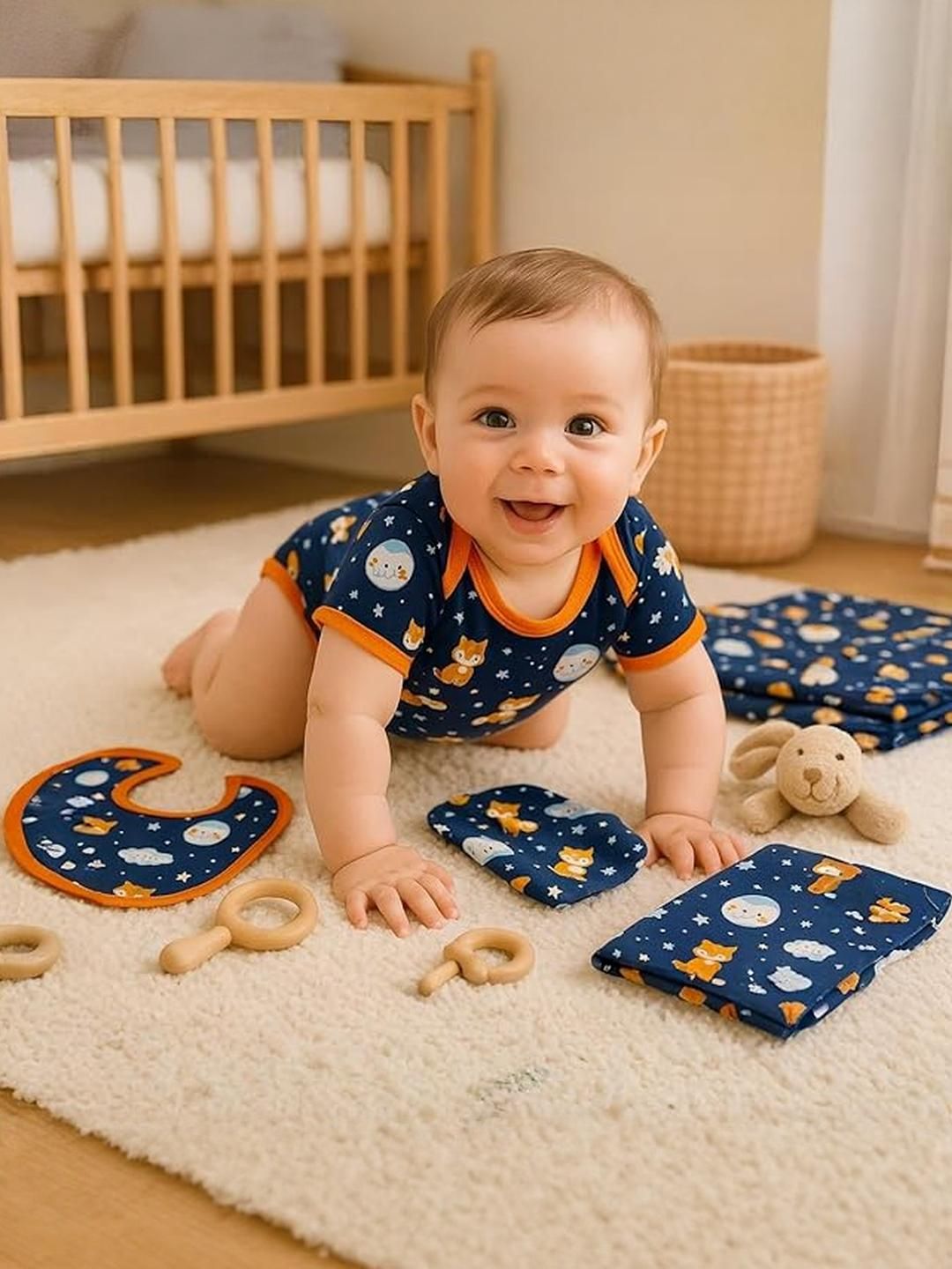 Adhigams Kids Printed Navy Blue Baby Rompers-picture-21