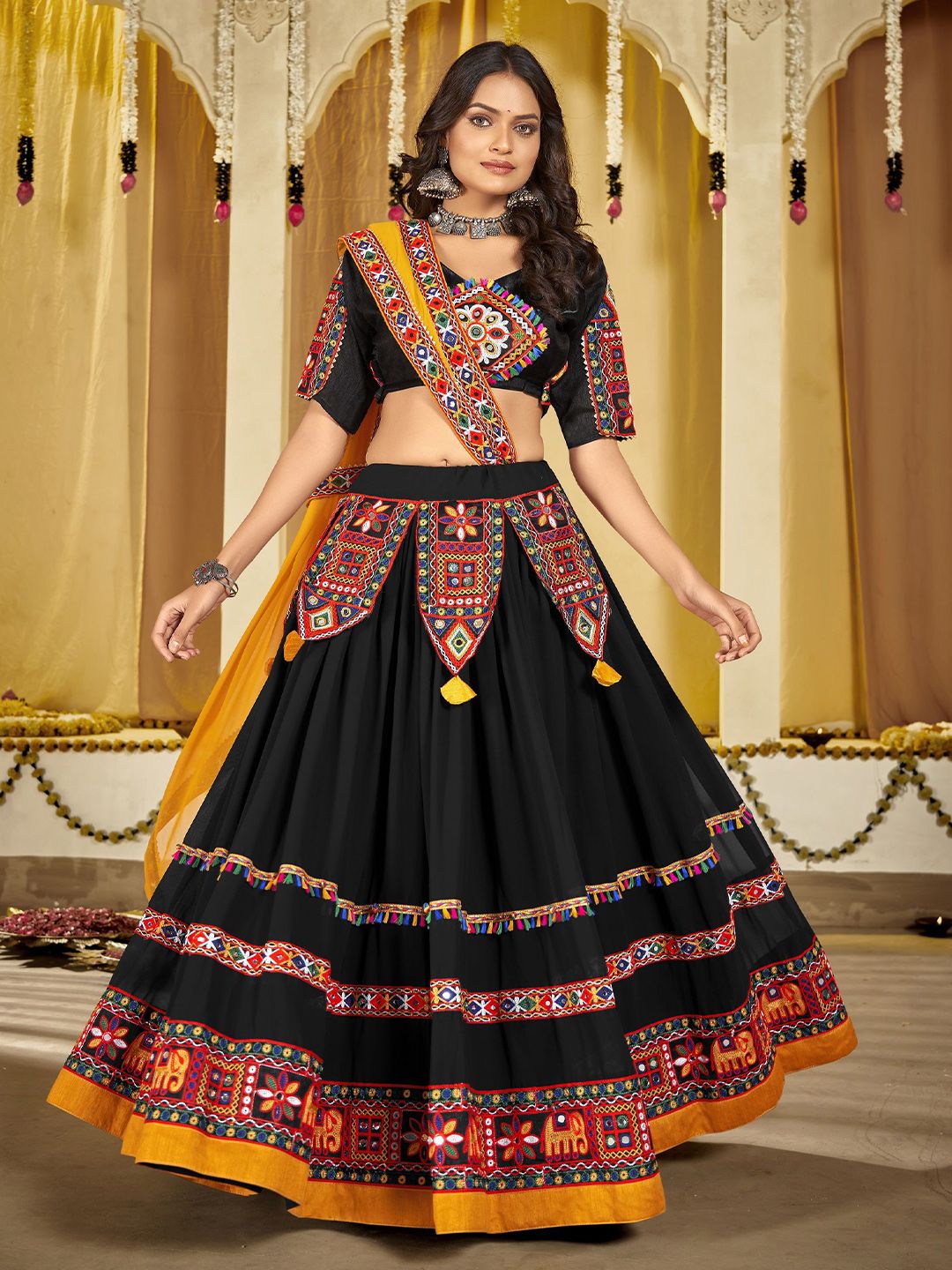KALINI Embroidered Thread Work Semi-Stitched Lehenga & Unstitched Blouse With Dupatta-picture-26