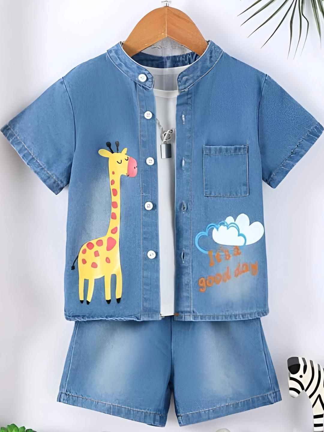 ELPIXIE FASHION Unisex Blue Kids Shirt with Shorts-picture-29