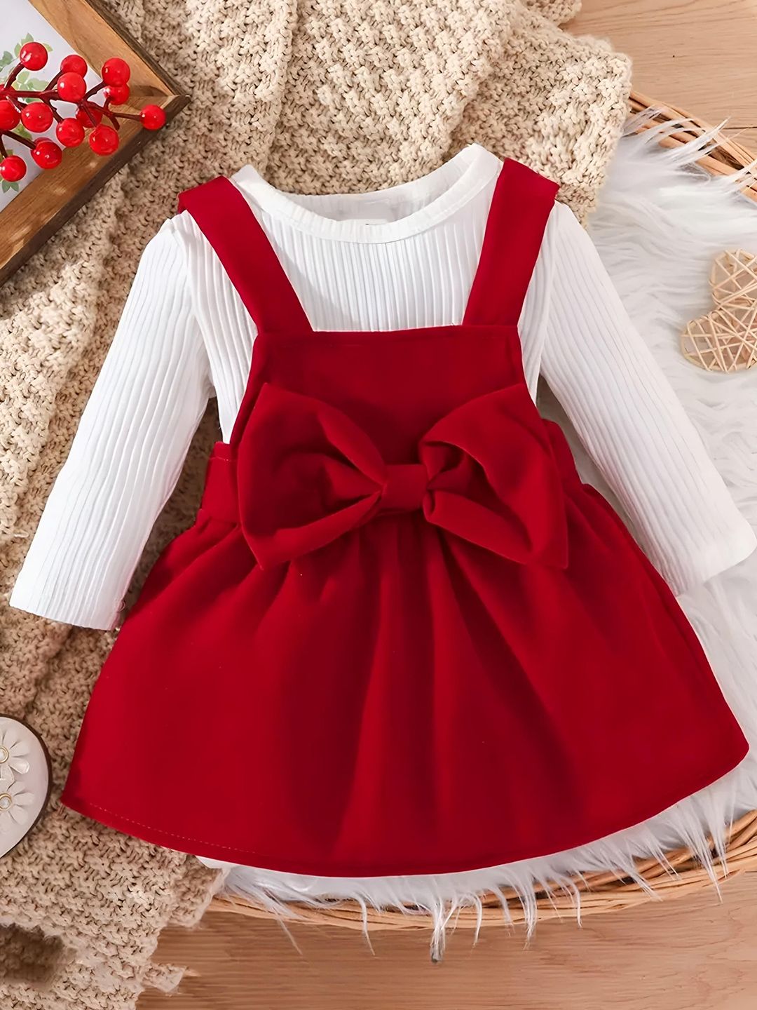 BR WORLD COLLECTION Girls Ribbed Top With Dungarees