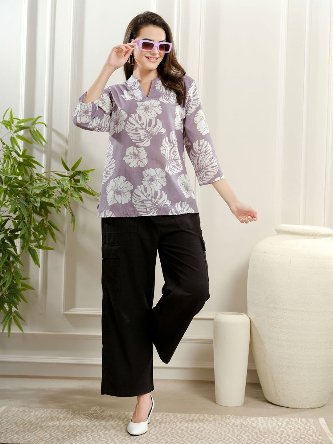 NIGHT FLOSS Women Floral Printed Mandarin Collar A-Line Regular Top-picture-20