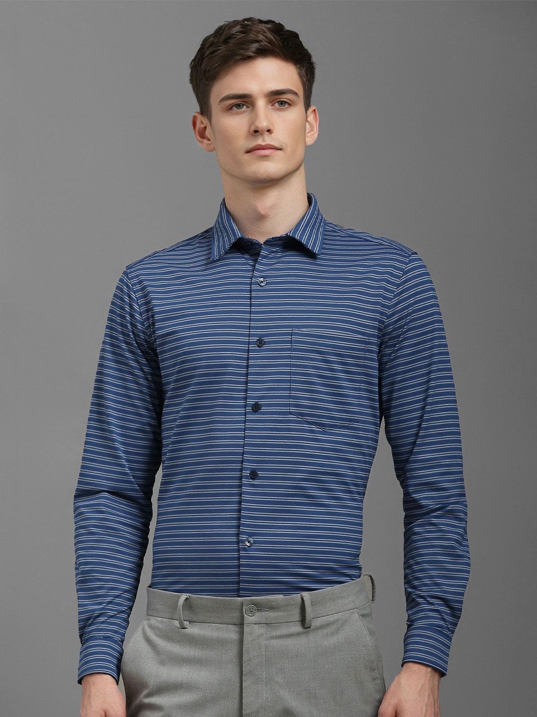 Louis Philippe Horizontal Striped Spread Collar Long Sleeves Slim Fit Formal Shirt-picture-34