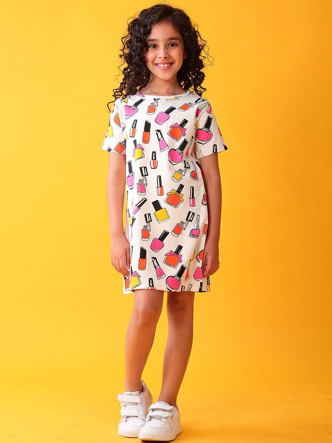 Anthrilo Cotton Kids Girls White Nail Paint Casual Dress-picture-11