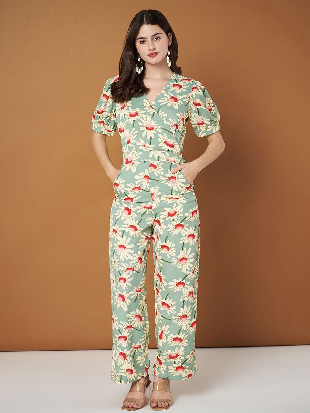 BRINNS Floral Printed V-Neck Puffed Sleeves Jumpsuit-picture-23