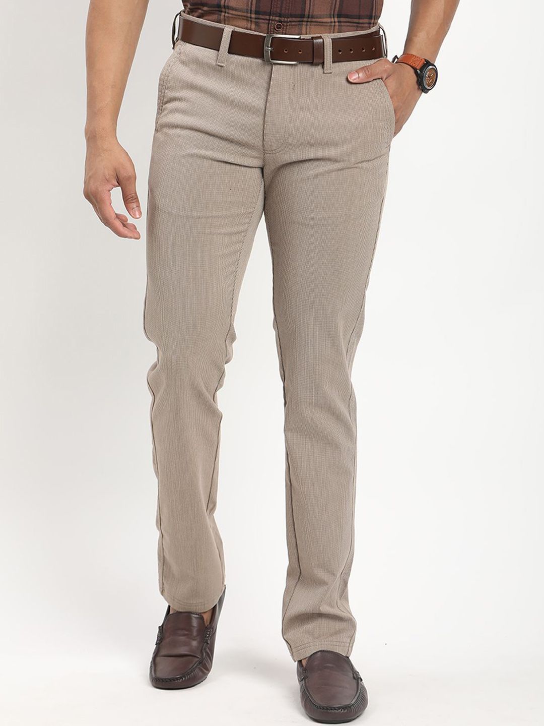 Indian Terrain Men Textured Brooklyn Slim Fit Trousers-picture-41