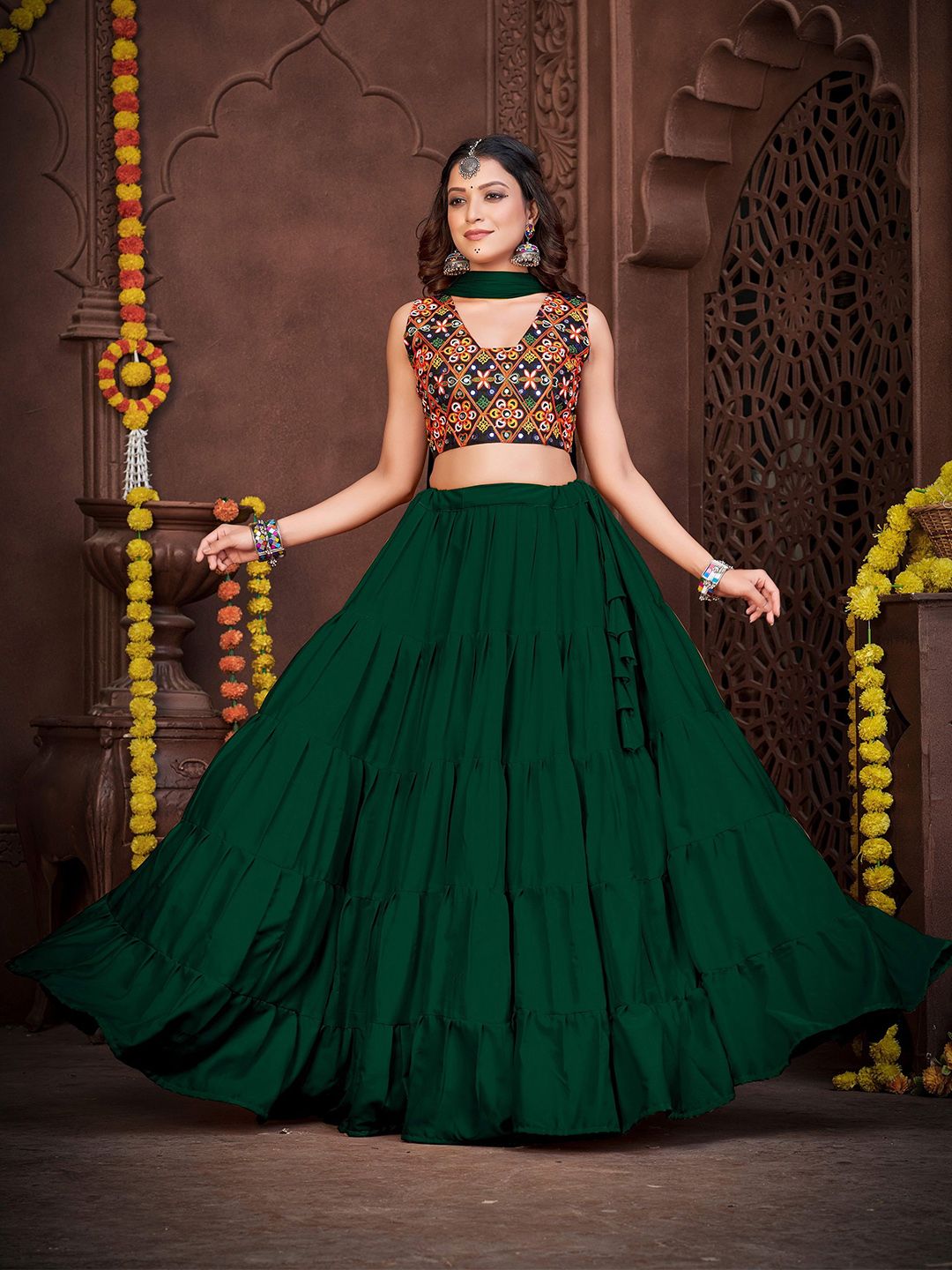 KALINI Embroidered Thread Work Semi-Stitched Lehenga & Unstitched Blouse With Dupatta-picture-33