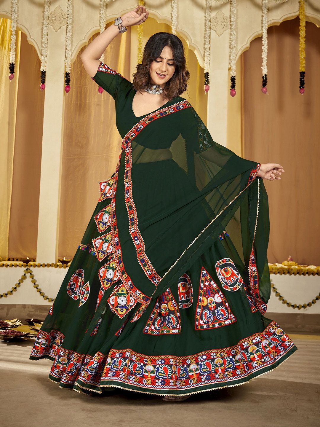 KALINI Embroidered Thread Work Semi-Stitched Lehenga & Unstitched Blouse With Dupatta-picture-34