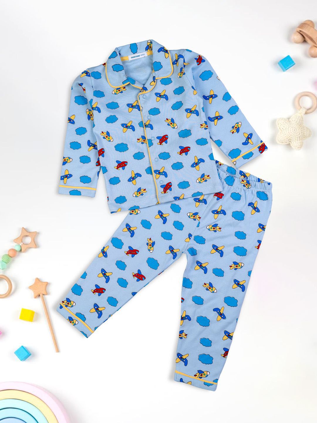 MeeMee Kids Graphic Printed Shirt Collar Cotton Shirt & Pyjamas
