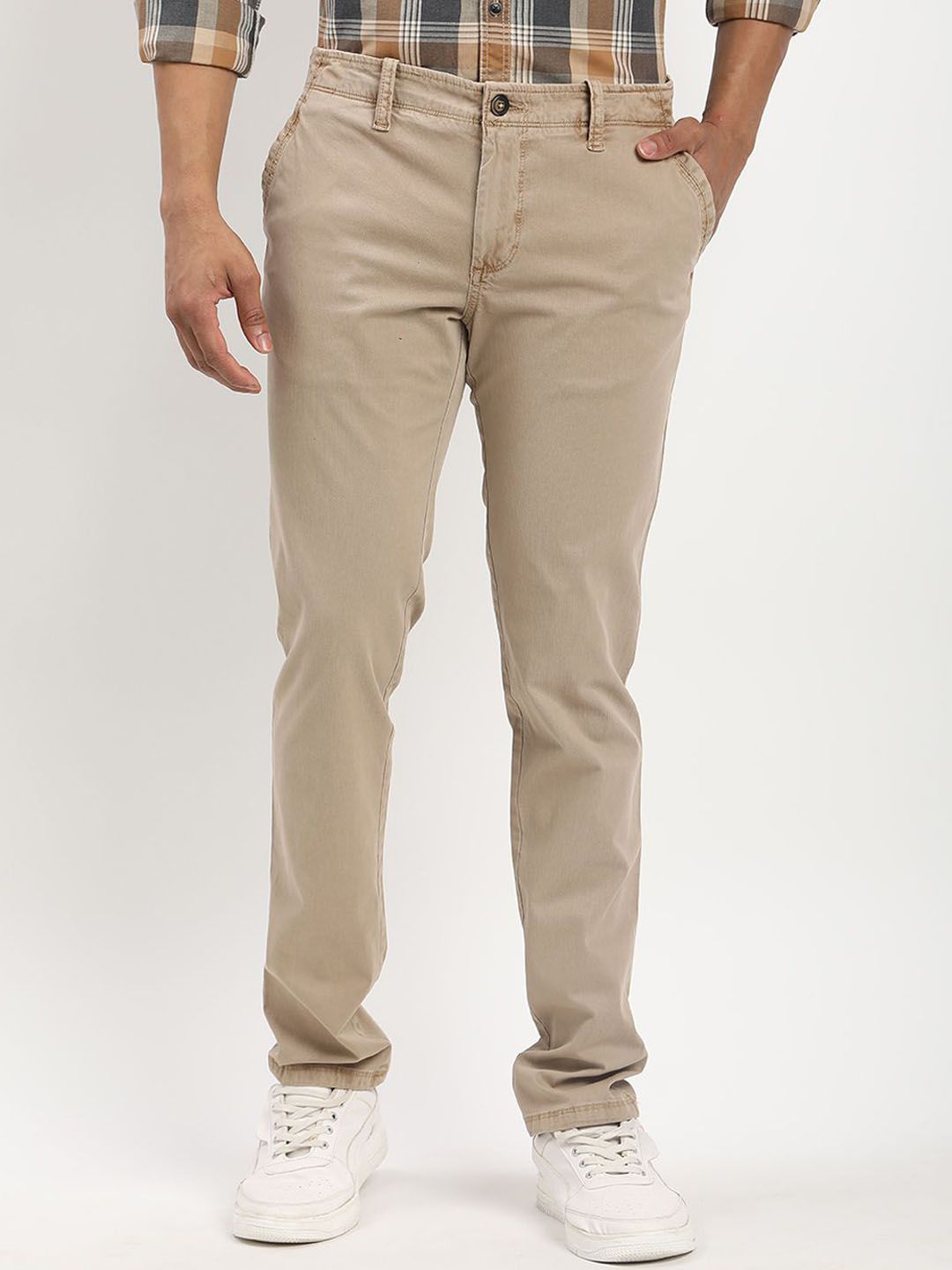 Indian Terrain Men Solid Mid-Rise Tapered Fit Regular Trousers-picture-16