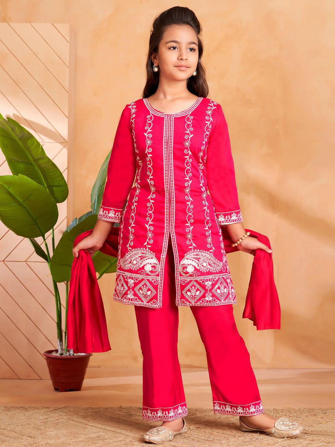 BAESD Girls Floral Embroidered Regular Pure Silk Kurta with Trousers & With Dupatta-picture-44