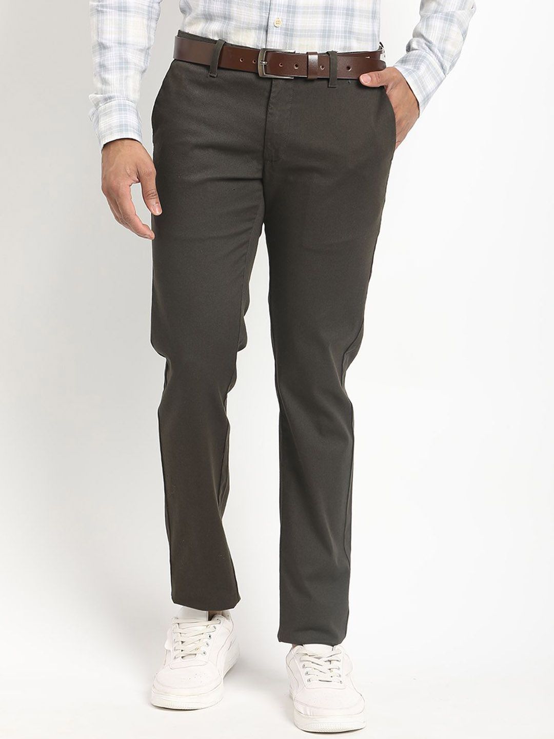 Indian Terrain Men Solid Brooklyn Slim Fit Trousers-picture-38
