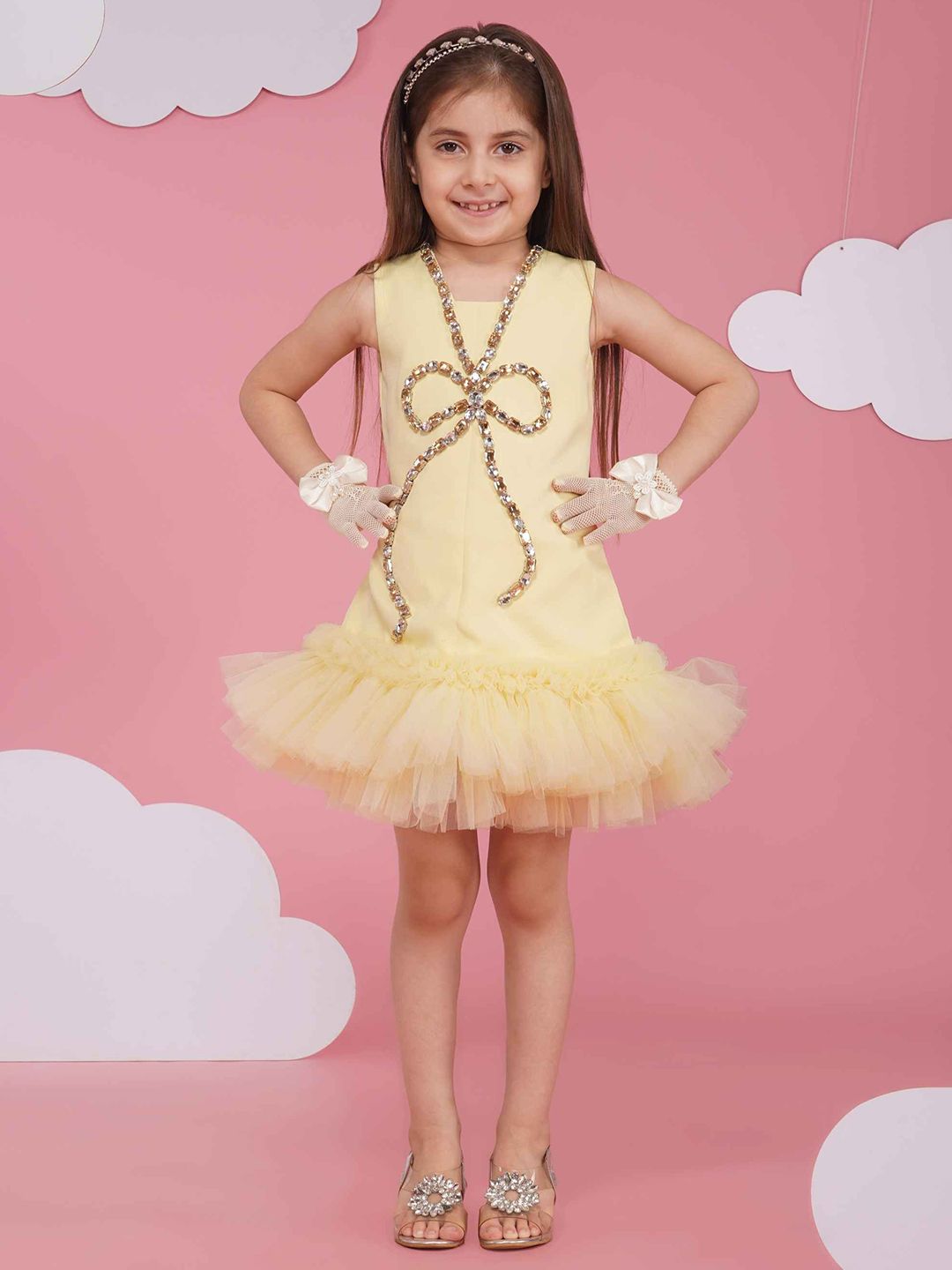 HOITY MOPPET Girls Layered Sleeveless A-Line Dress with stone detailing-picture-43
