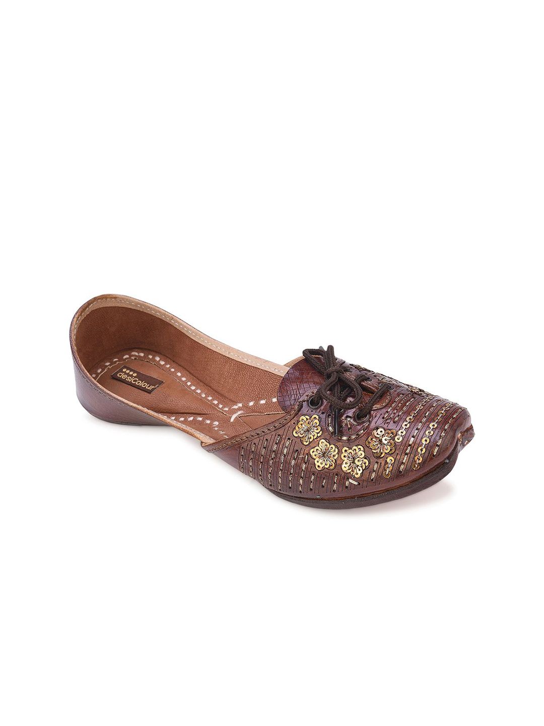 DESI COLOUR Women Leather Ethnic - Embellished Mojaris Flats-picture-24