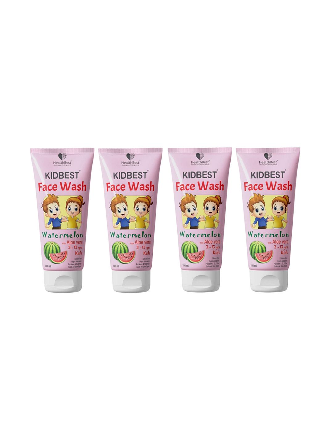 HealthBest Set Of 4 Kidbest Face Wash With Aloe Vera - 100 ml Each