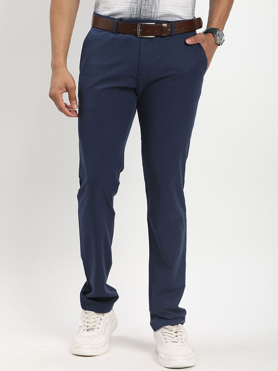 Indian Terrain Men Solid Mid-Rise Urban Tapered Fit Trousers-picture-19