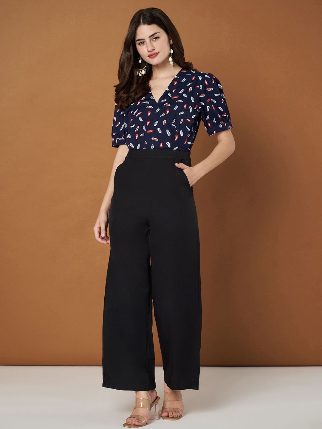 BRINNS Graphic Printed V-Neck Puffed Sleeves Basic Jumpsuit-picture-11