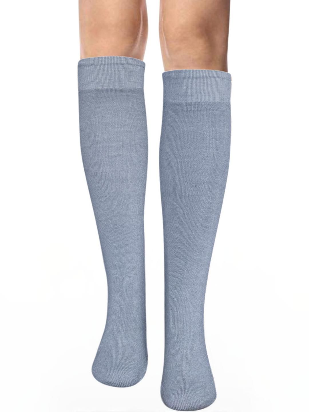 MUKHAKSH Unisex Grey Winter Solid Knee Length Socks-picture-35