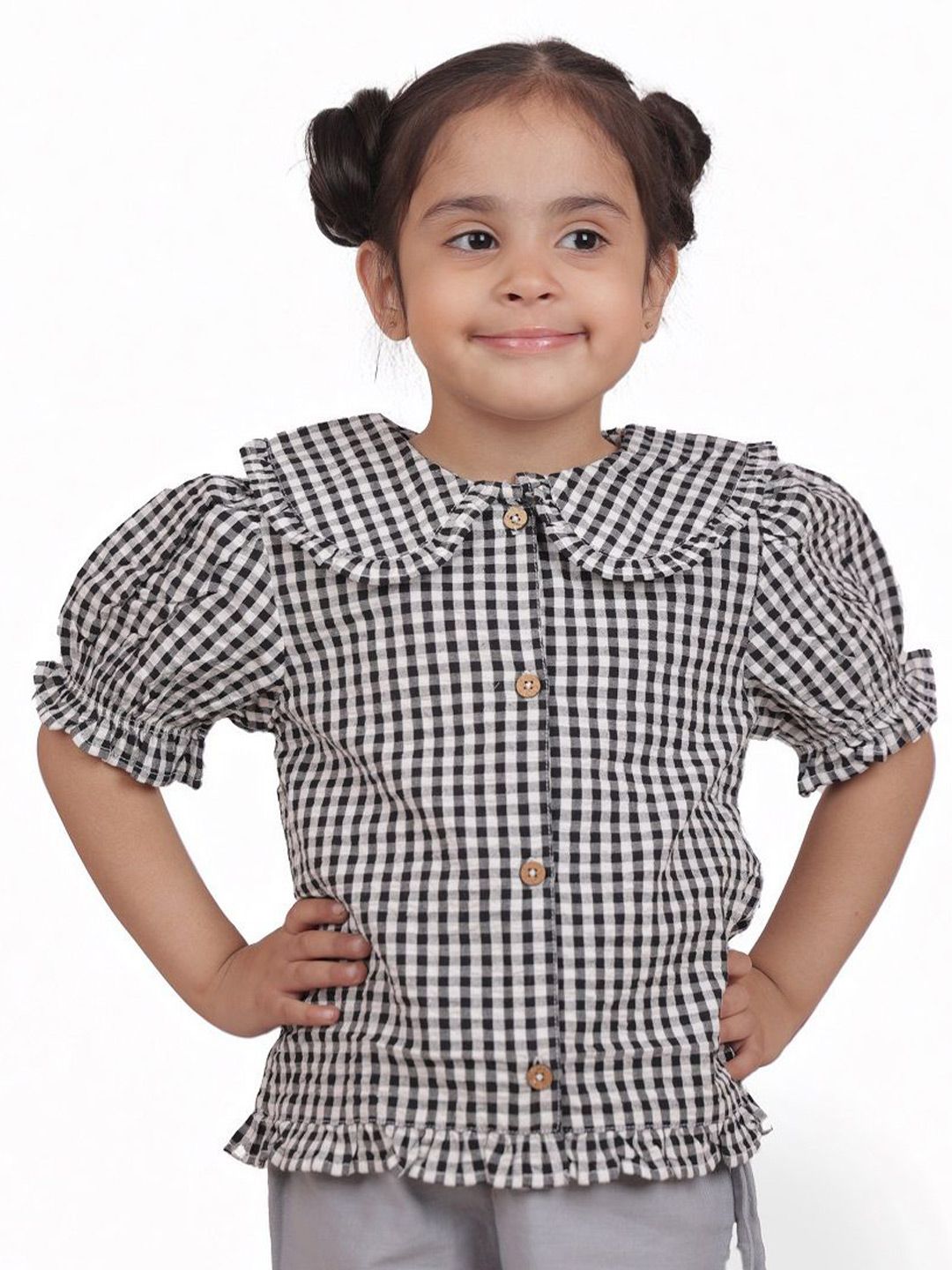 Miyo Girls Checked Peter Pan Collar Cotton Shirt Style Top-picture-30