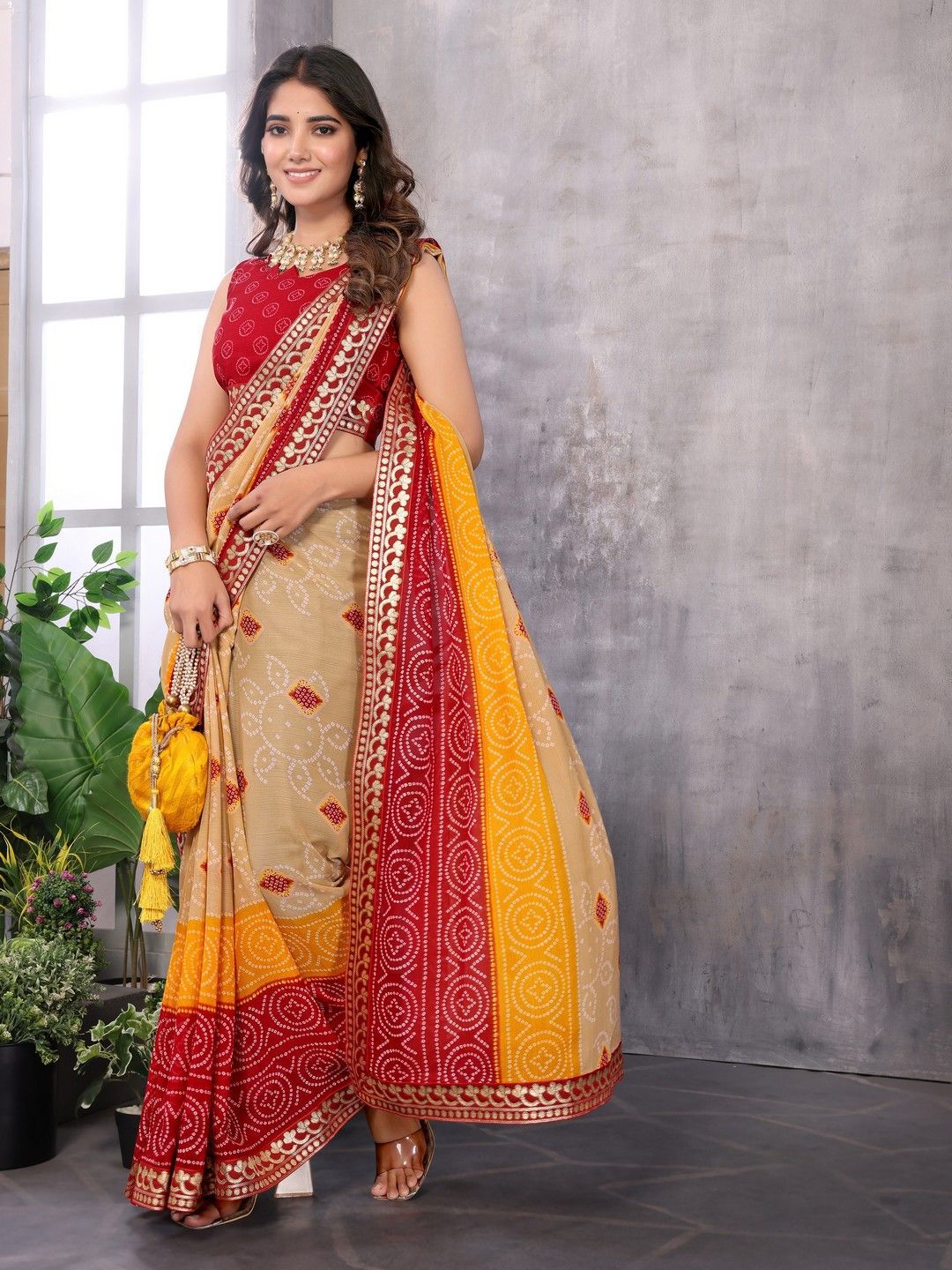 Lookmark Bandhani Printed Gotta Patti Pure Georgette Saree-picture-16