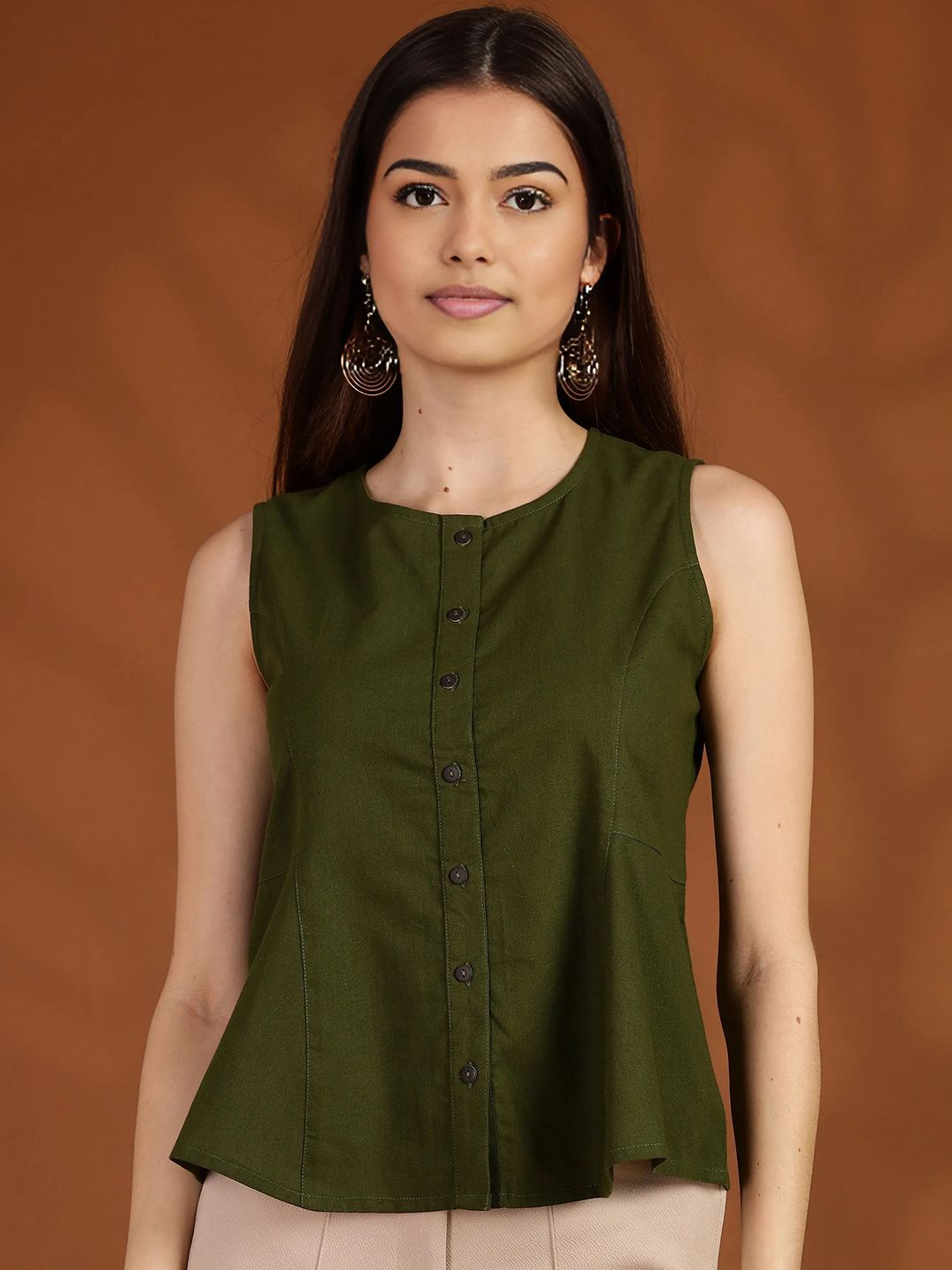 Anouk Women Solid Round Neck Cotton Shirt Style Top-picture-46