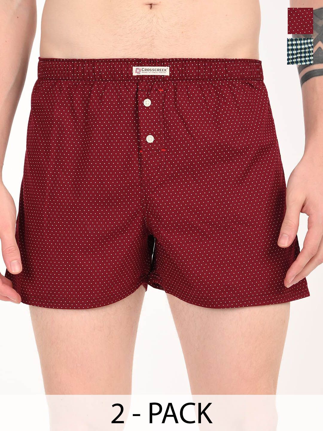 Crosscreek Men Pack Of 2 Printed Pure Cotton Boxers BXRC09C-image-38