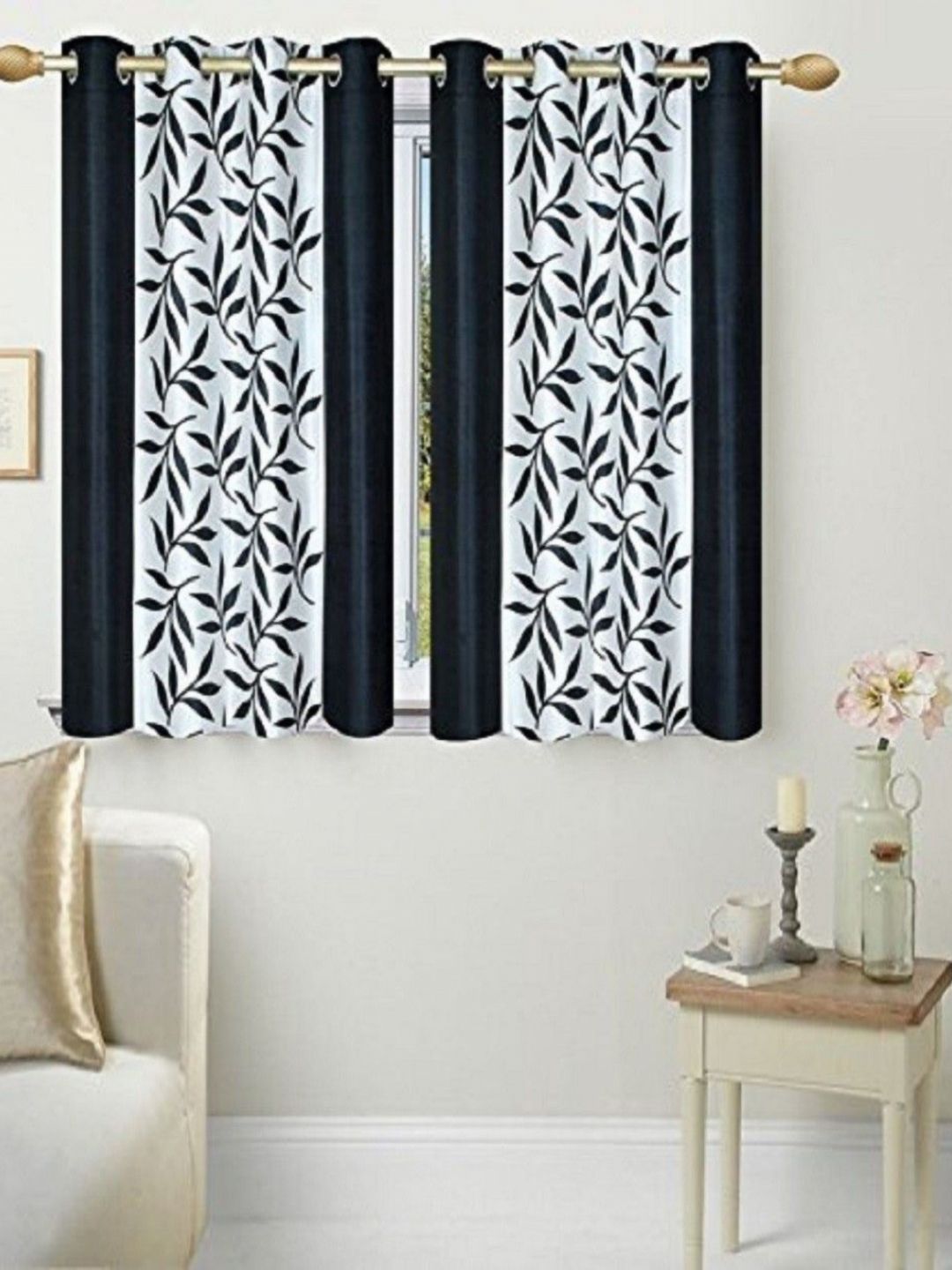 BELLA TRUE Black & White 4 Pieces Floral Printed Window Curtains-picture-23