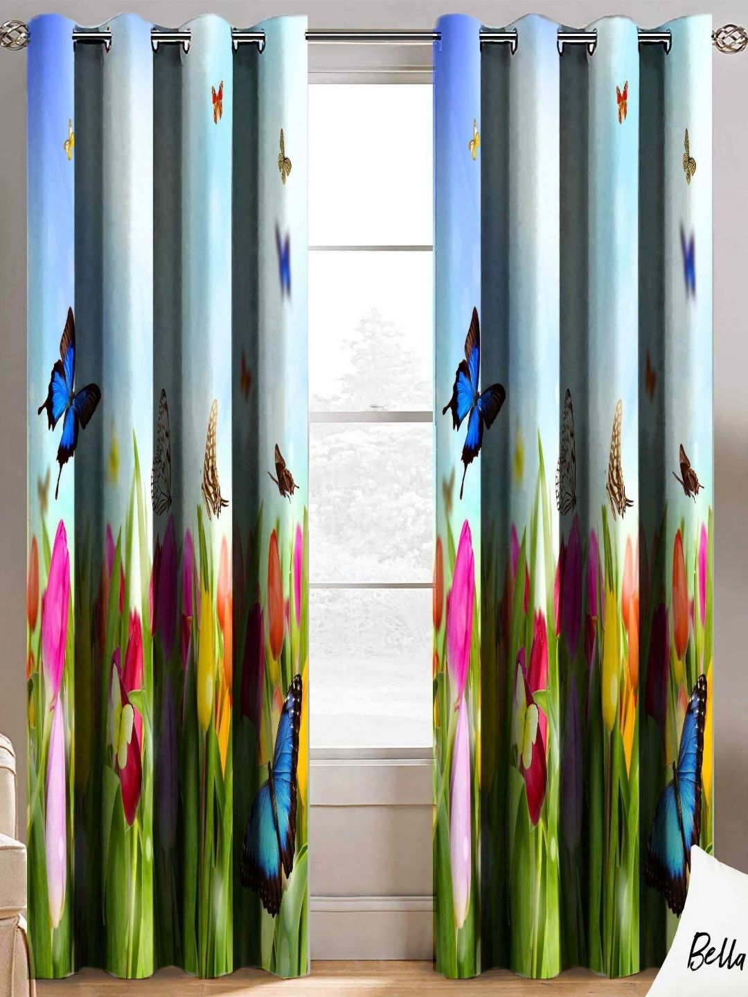 BELLA TRUE Blue & Green 2 Pieces Floral Window Curtains-picture-12