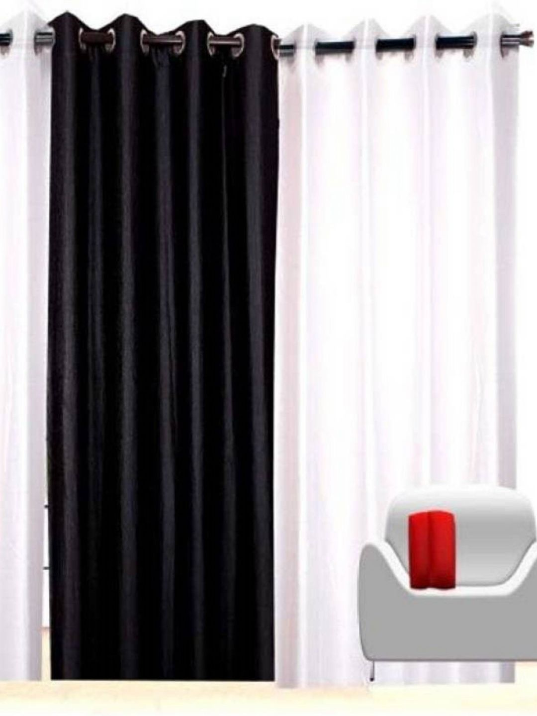 BELLA TRUE White & Black 3 Pieces Window Curtains-picture-13
