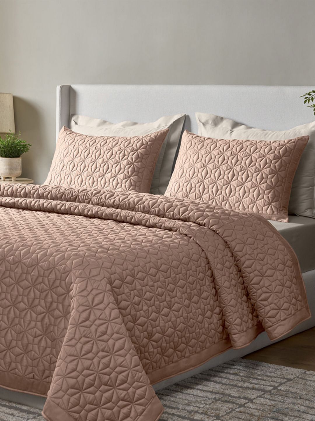 SANSAAR A DDECOR BRAND LIVE CONSCIOUSLY Orange Self Design Cotton 3 Piece Bedding Set