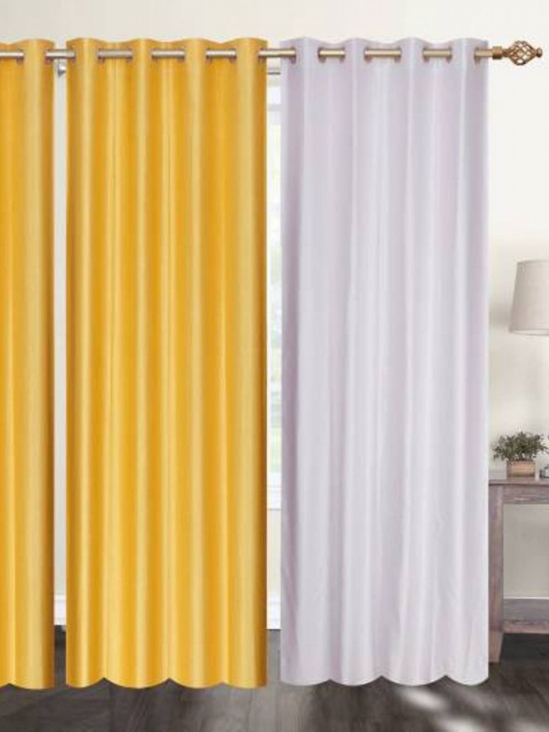 BELLA TRUE White & Yellow 4 Pieces Black Out Window Curtains-picture-25
