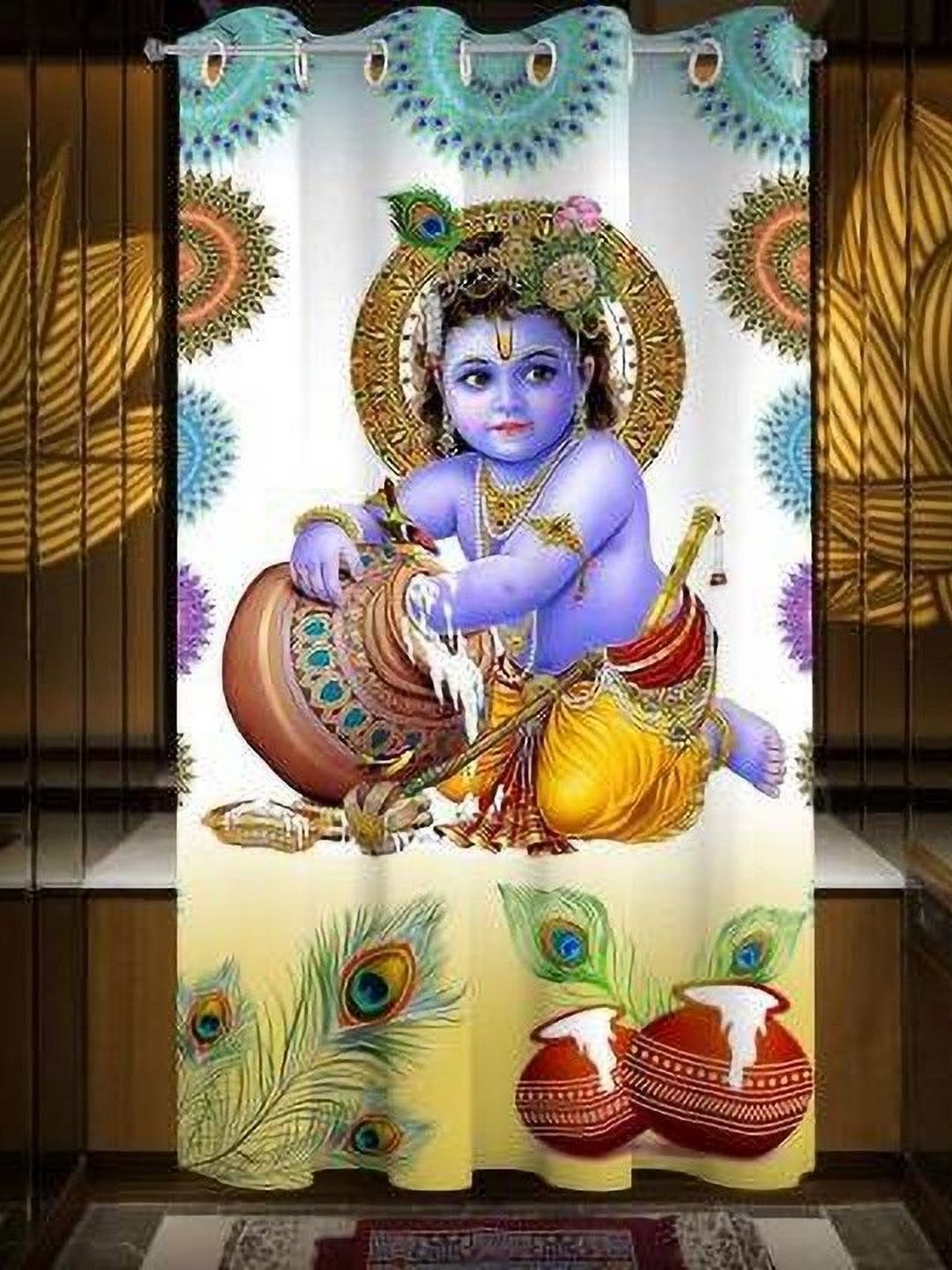 BELLA TRUE White & Blue Ethnic Motifs Long Door Curtain-picture-36