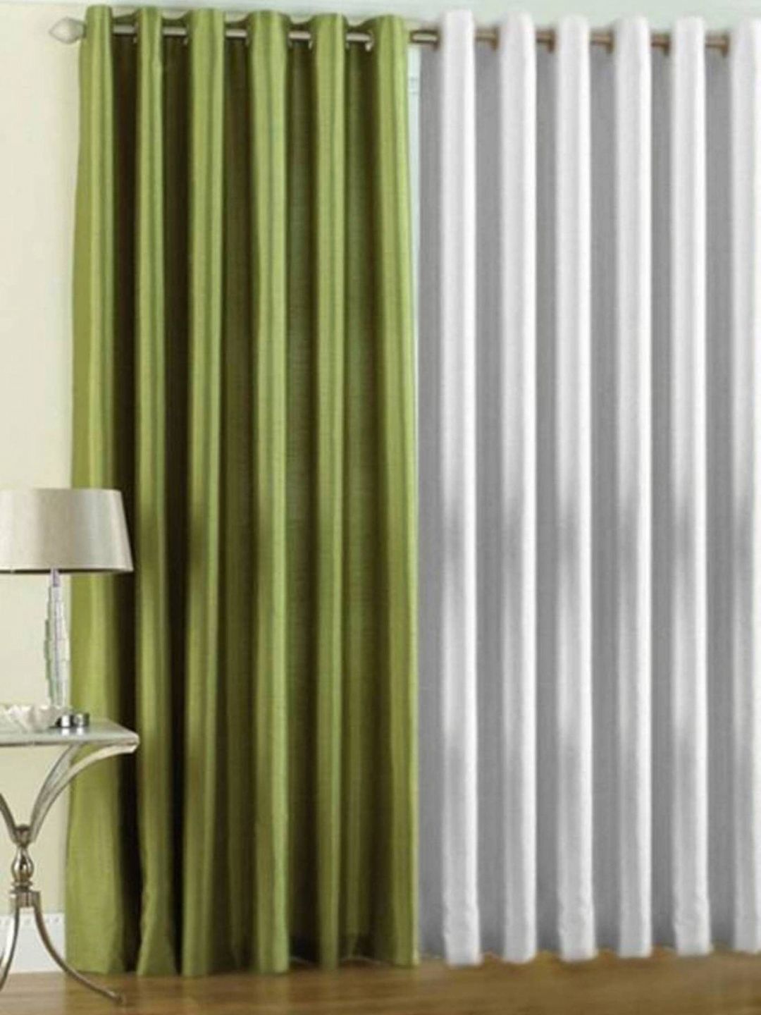 BELLA TRUE Green & White 2 Pieces Black Out Long Door Curtains-picture-25