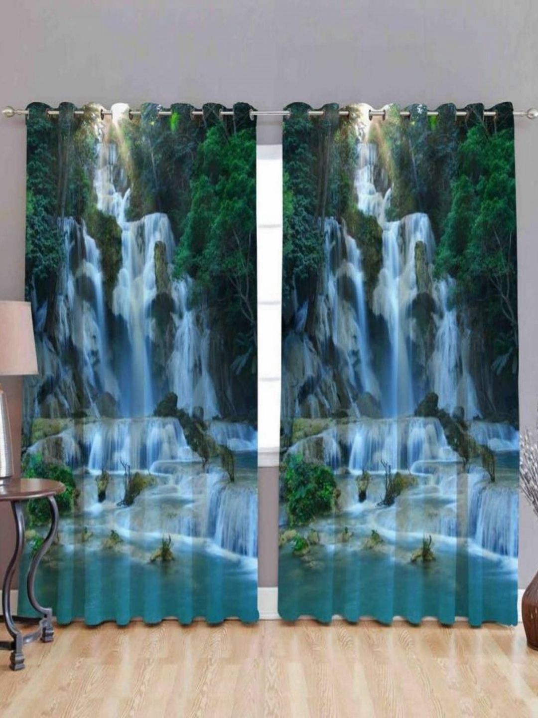 BELLA TRUE Blue & Green 2 Pieces Abstract Printed Black Out Door Curtains-picture-18