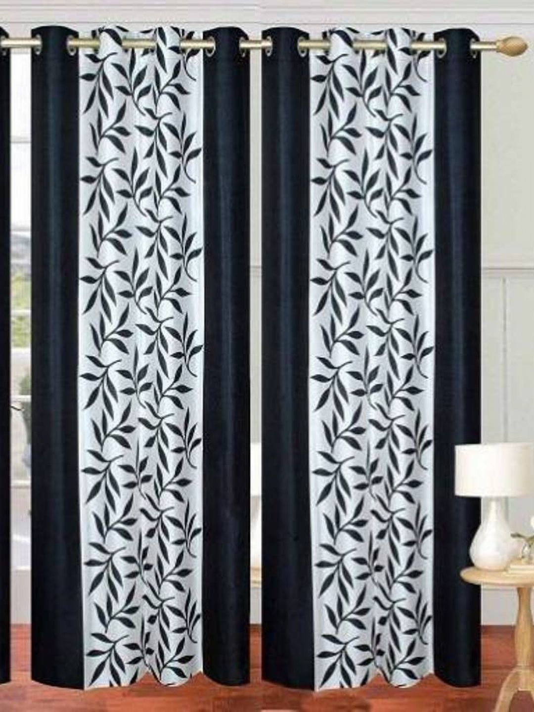 BELLA TRUE Black & White 4 Pieces Floral Printed Door Curtains-picture-24