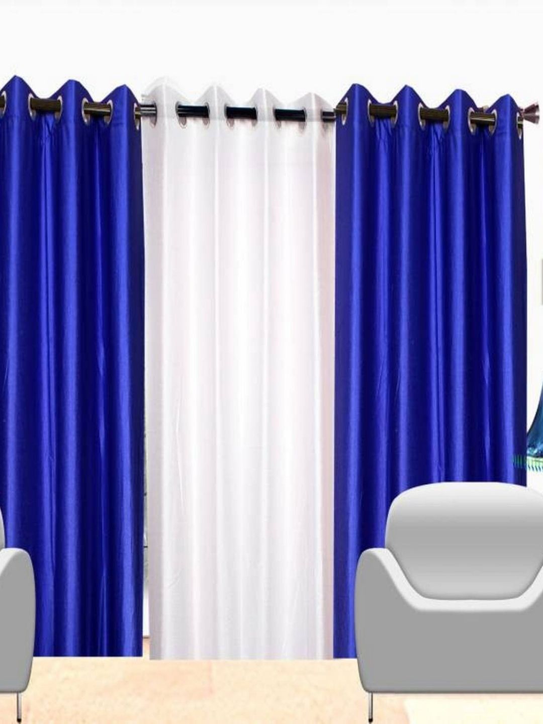 BELLA TRUE White & Blue 3 Pieces Eyelet Fitted Door Curtains-picture-26