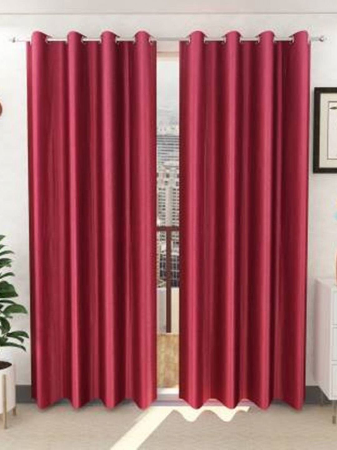BELLA TRUE Maroon 2 Pieces Long Door Curtains-picture-34