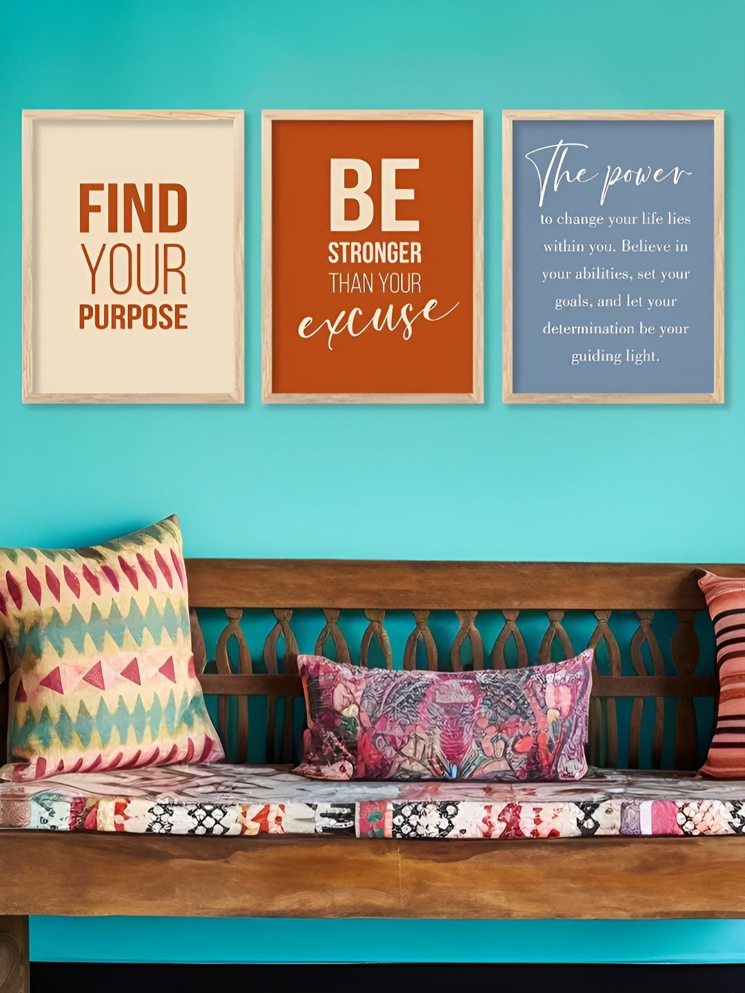 Kotart Brown & Blue 3 Pieces Motivational Wooden Wall Arts-picture-15