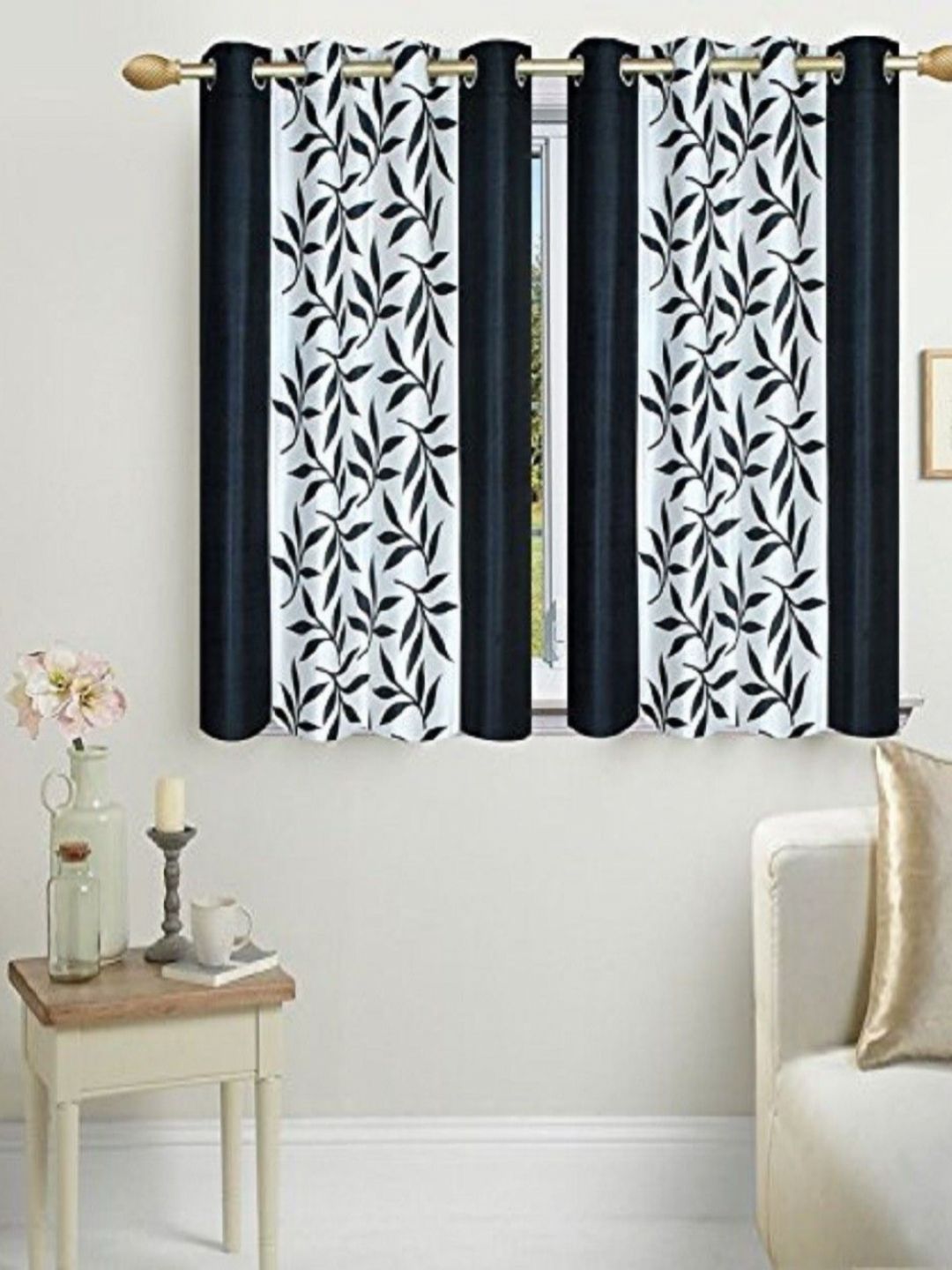 BELLA TRUE White & Black 4 Pieces Floral Window Curtains-picture-19