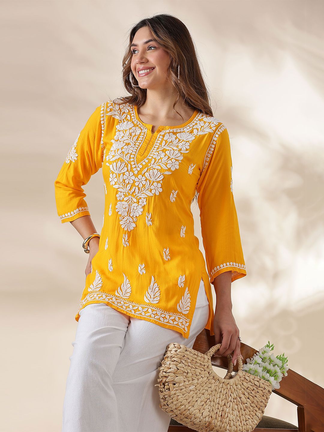 Club Loom Women Floral Embroidered Chikankari Cotton Top-picture-56