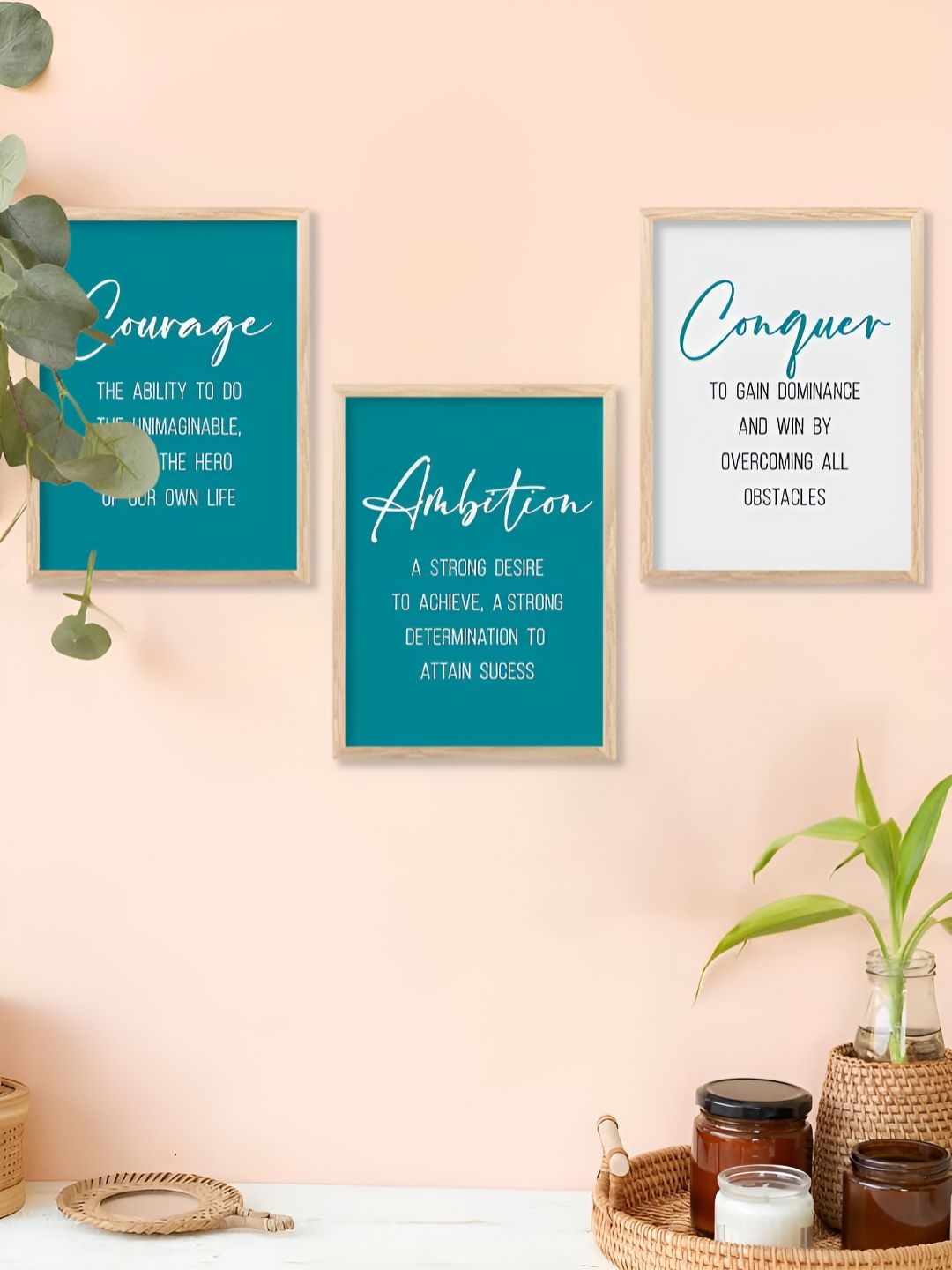 Kotart Brown & Green 3 Pieces Motivational Quote Printed Wooden Wall Arts-picture-25
