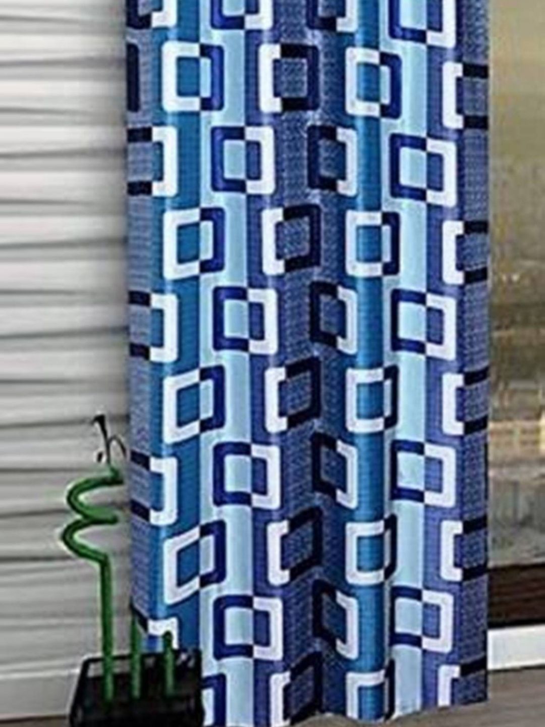 BELLA TRUE Blue & White Geometric Printed Black Out Door Curtain-image-19