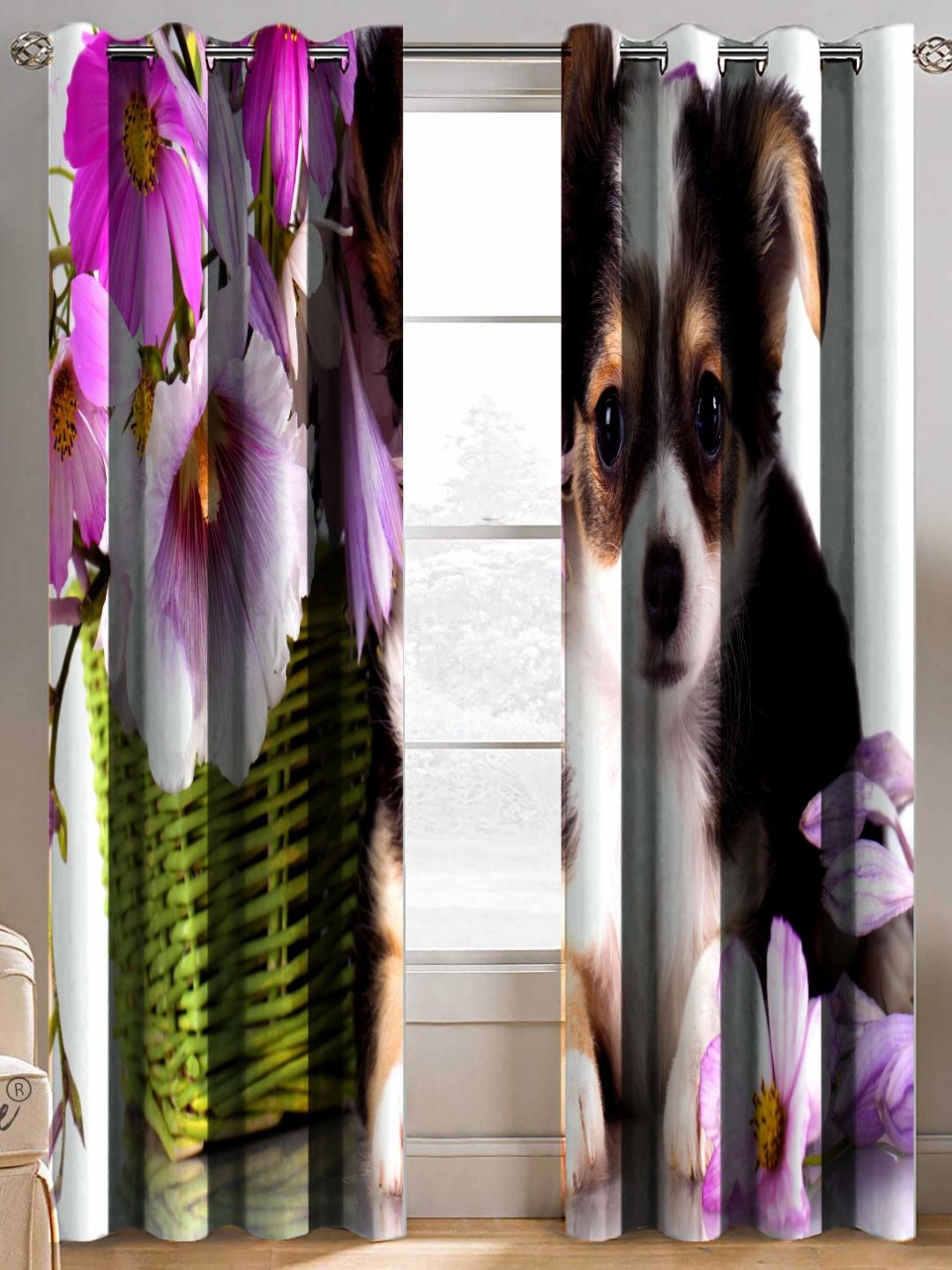 BELLA TRUE White & Pink 2 Pieces Floral Printed Long Door Curtains-image-45