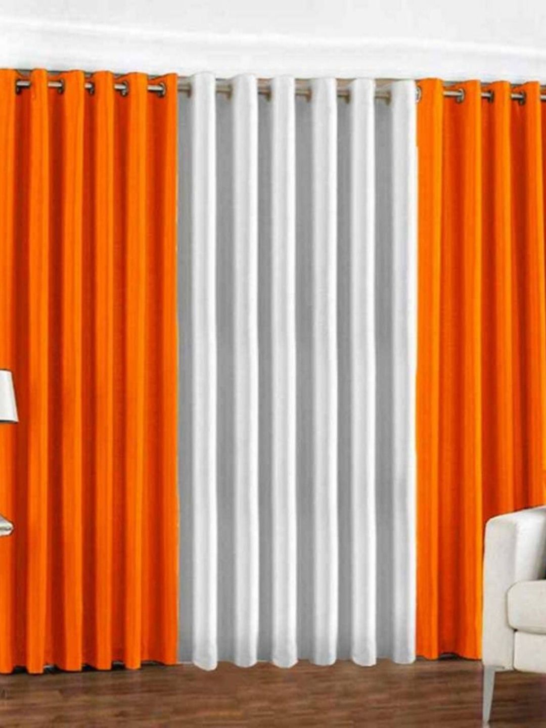 BELLA TRUE White & Orange 3 Pieces Door Curtains-picture-32