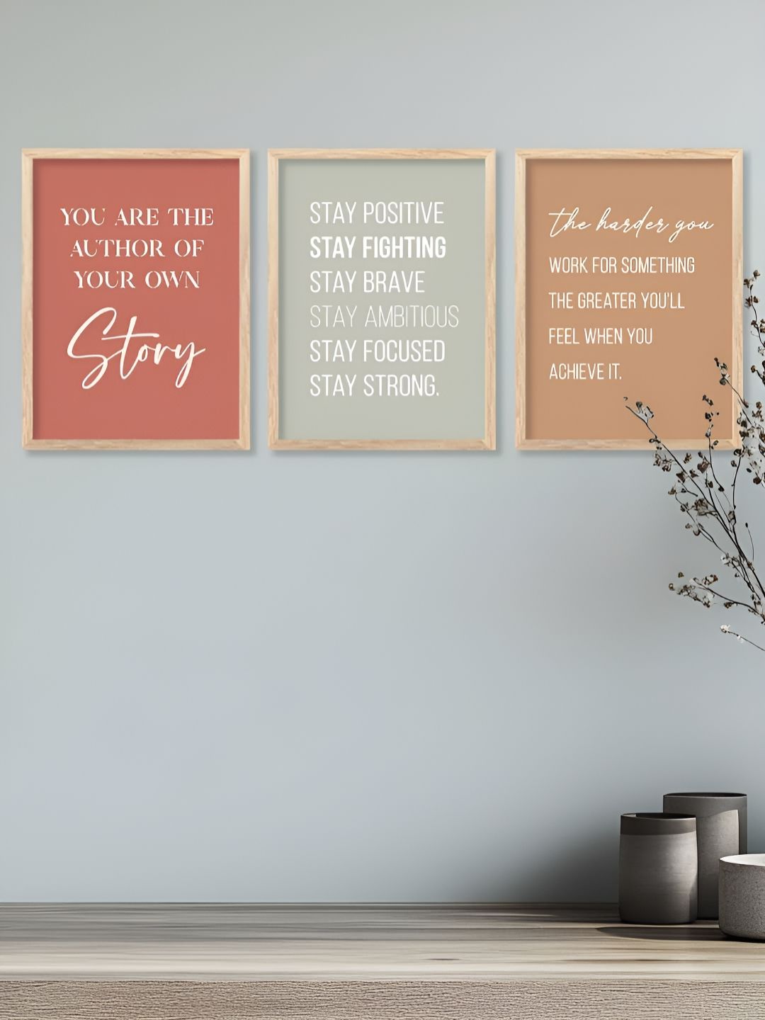 Kotart Brown & White 3 Pieces Motivational Wooden Wall Arts-picture-22