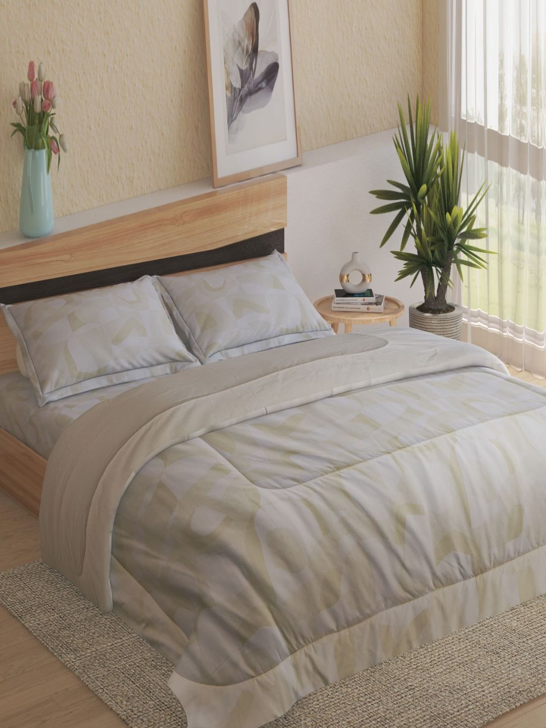 Home Centre Scarlet Off White & Yellow Printed AC Room 144 TC Queen Bedding Set-image-36